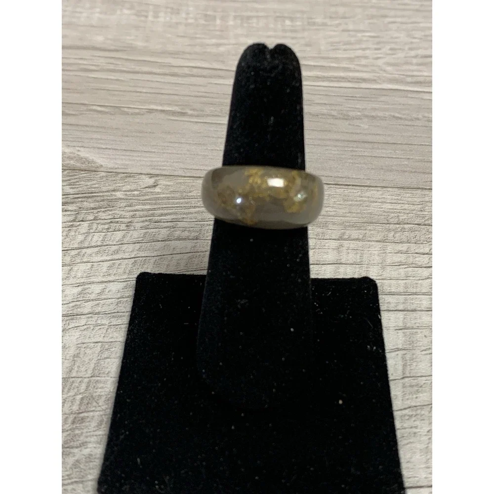 Brown Gold Marbling Acrylic Ring ~ Size 7.5